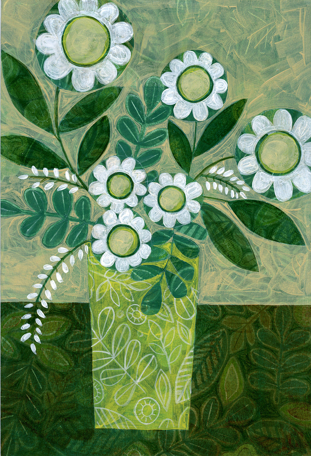 Green Floral / Acrylic Painting
